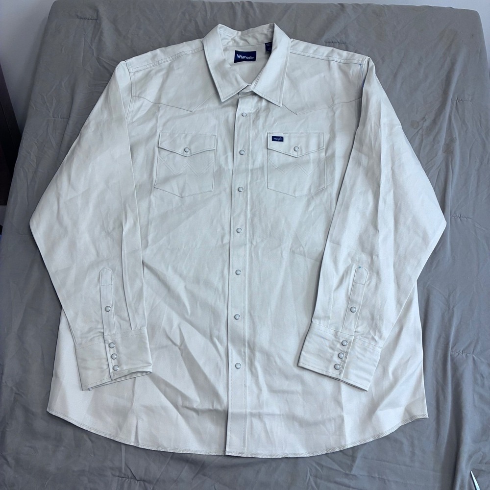 Wrangler Mens 3XT Tall Western Pearl Snap Shirt Off White Long Sleeve Twill